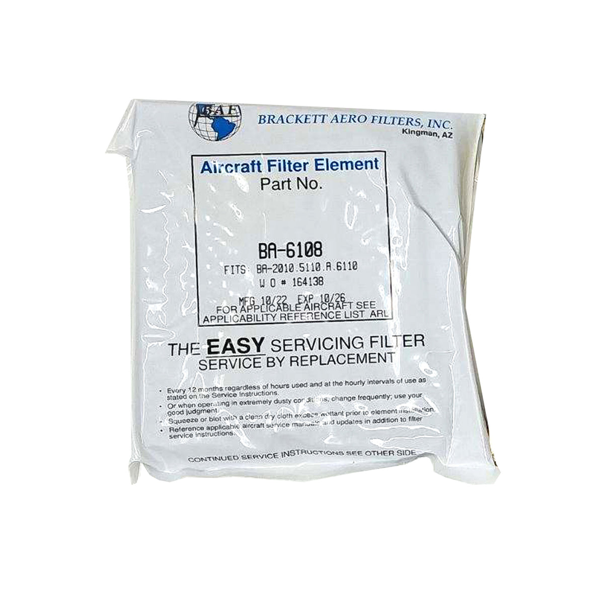 Brackett Aircraft Air Filter Element BA6108 Pilots HQ LLC.