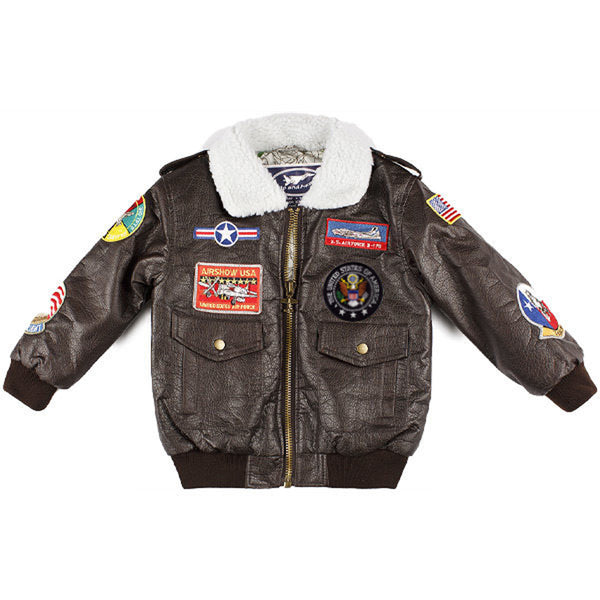 Up and Away - Toddler A-2 Bomber Jacket (Brown 9-Patch), Front