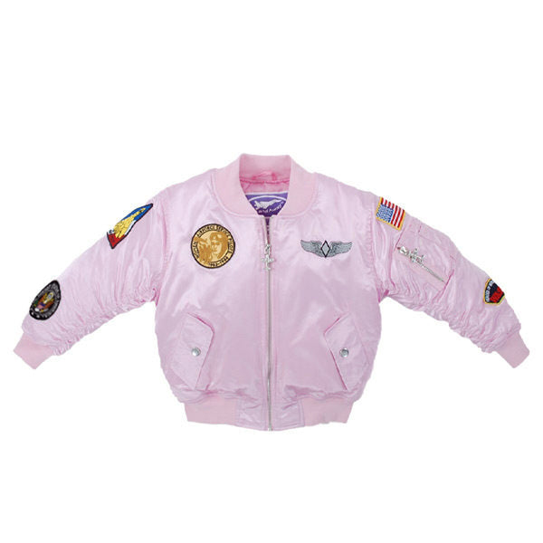Up and Away - Toddler MA-1 Flight Jacket (Pink 7-Patch), Front