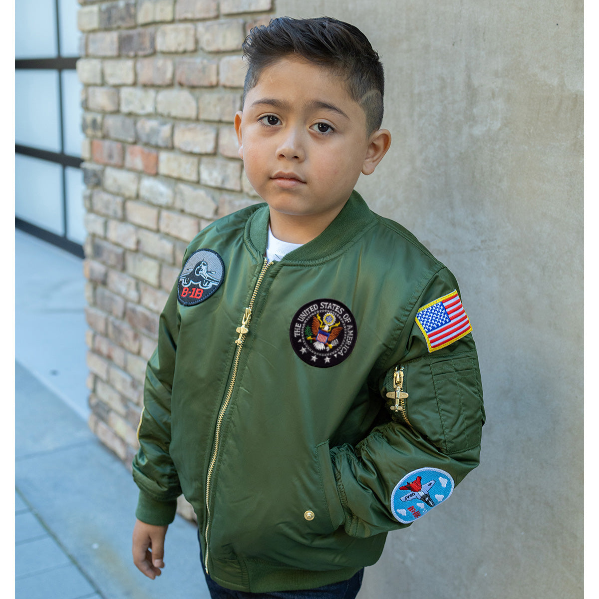Up and Away - Youth MA-1 Flight Jacket (Green 7-Patch Up and Away - Youth MA-1 Flight Jacket (Green 7-Patch