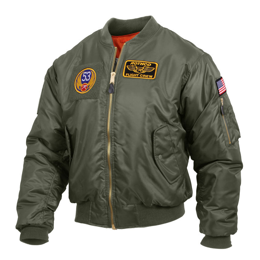 Rothco MA-1 Flight Jacket with Patches (Sage Green) Large