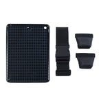 AppStrap® iPad Air® Kneeboard components laid flat including gel case, leg strap, and tilt pad
