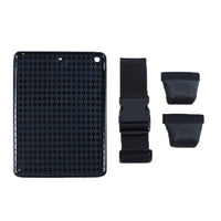 AppStrap® iPad Air® Kneeboard components laid flat including gel case, leg strap, and tilt pad
