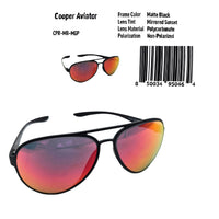 Cooper Aviator Sunglasses Matte Black with Mirrored Sunset lenses - premium pilot sunglasses with enhanced visibility