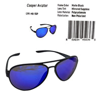 Cooper Aviator Sunglasses Matte Black with Mirrored Sapphire lenses - stylish aviator sunglasses with reflective coating