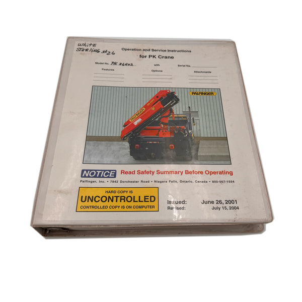 Palfinger PK26502 Hydraulic Crane Operation And Service Manual 1112M-PK-A