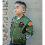 Up and Away - Youth MA-1 Flight Jacket (Green 7-Patch), Lifestyle