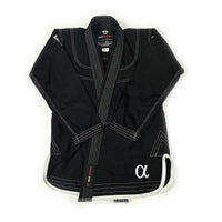 Zed Honra Youth Alpha Gi – Front View of Black BJJ Kimono Jacket with Arms Folded Down