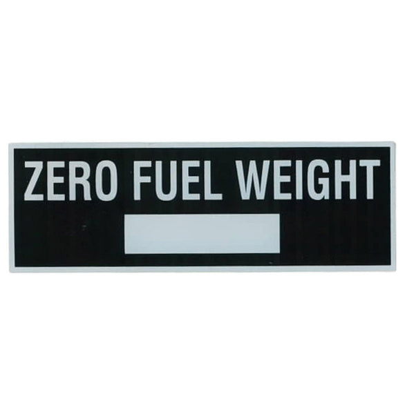 Tom Rubin Ent - Zero Fuel Weight Placard, Sticker | A TRE 819