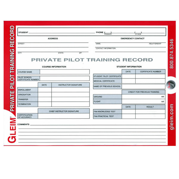 Gleim Private Pilot Training Record – Pilots HQ LLC.