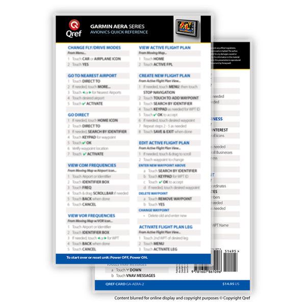 Qref - Garmin Aera Series Checklist Card
