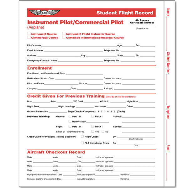 ASA - Student Flight Records: Instrument & Commercial - SFR-IC4