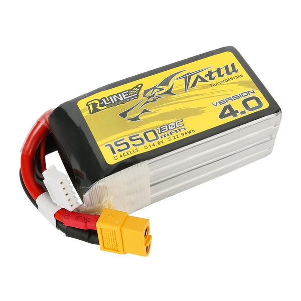 Tattu - 1550mAh 14.8V 130C 4S1P Full Size FPV Racing Quad battery with XT60 Plug