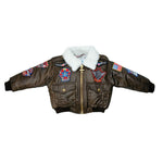 Youth Brown Bomber Jacket with Patches