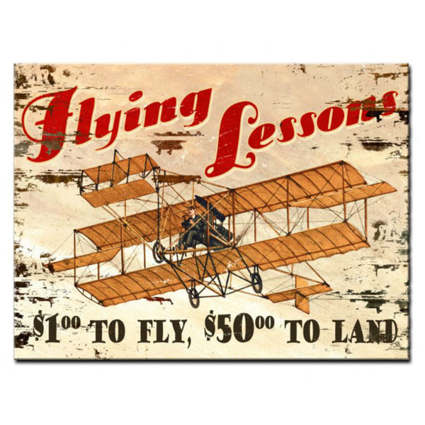 Vintage Signs - Flying Lessons Printed On Wood 20in x 14in | PTSW029